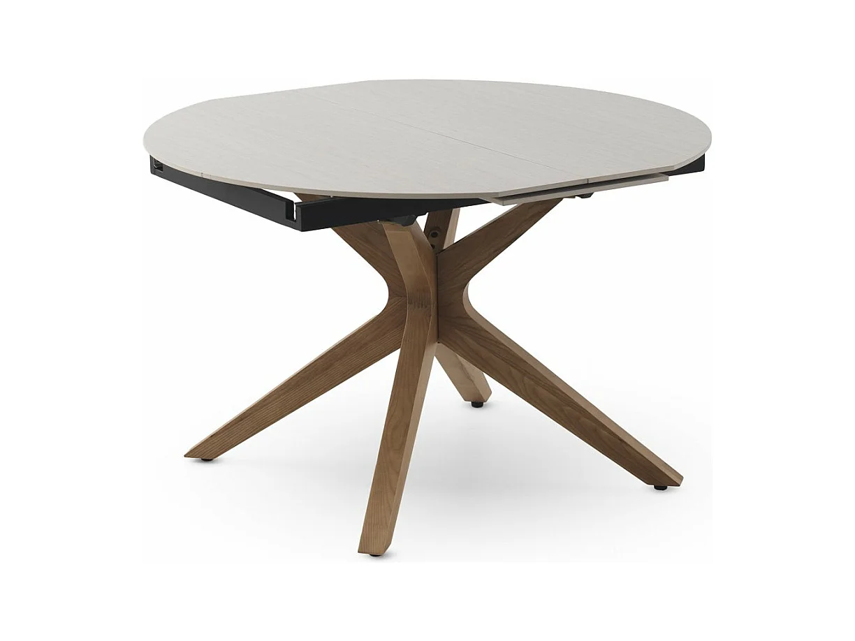 Mesa de folha extensível 120/160x90 perna de mesa em carvalho com tampo em cerâmica travertino