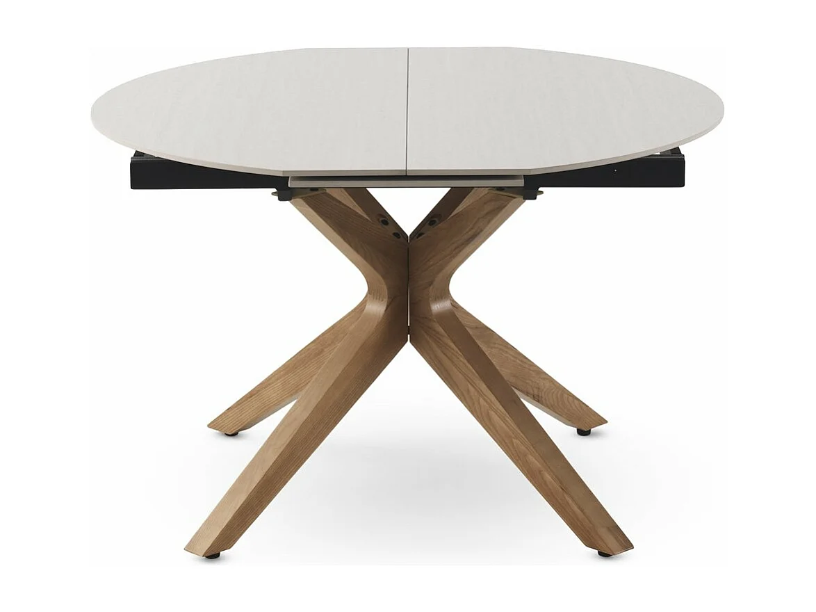 Mesa de folha extensível 120/160x90 perna de mesa em carvalho com tampo em cerâmica travertino