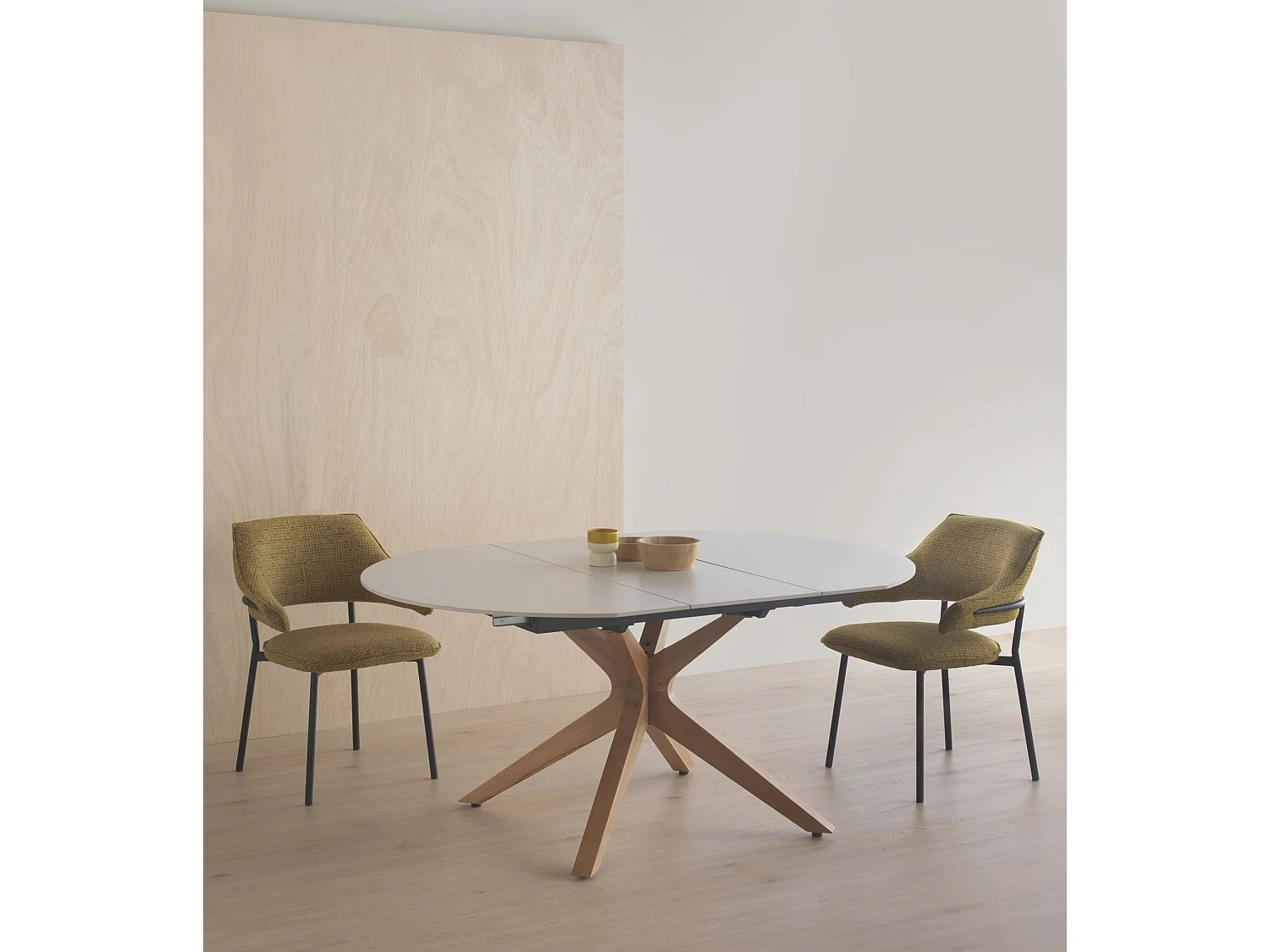 Mesa de folha extensível 120/160x90 perna de mesa em carvalho com tampo em cerâmica travertino