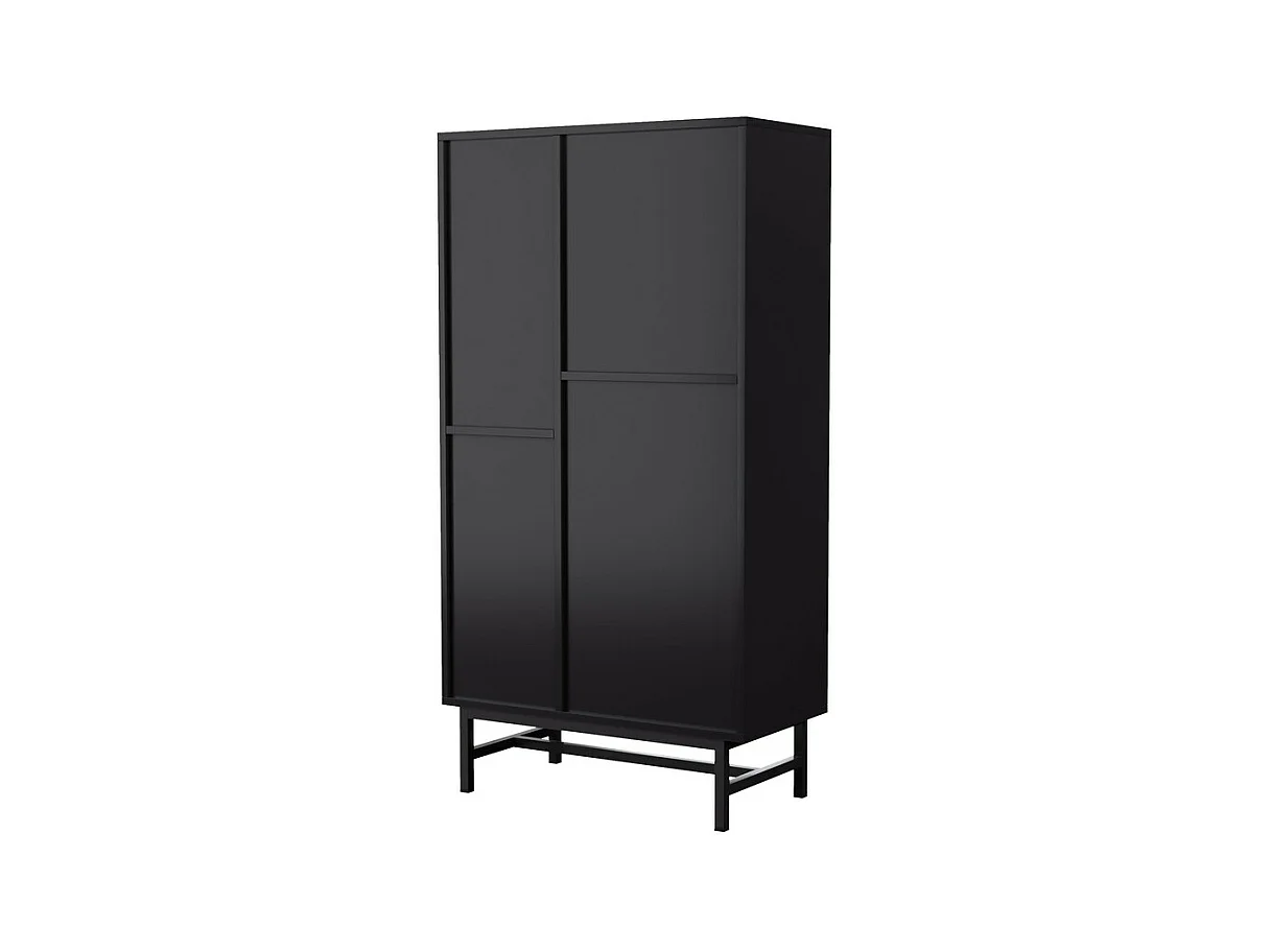 Vitrine mit 1 Tür, 2 Schubladen und 3 Glasregalen - 12 Farben LED - Natur und schwarz - 80x40x150.5cm