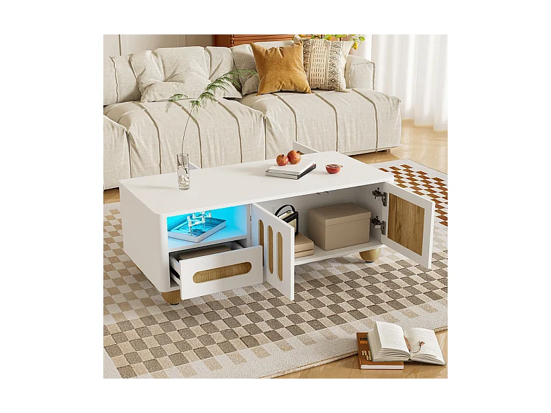 Rechthoekige salontafel 4 deuren, 2 lades - Met LED en bolpoten - 105x50x40cm