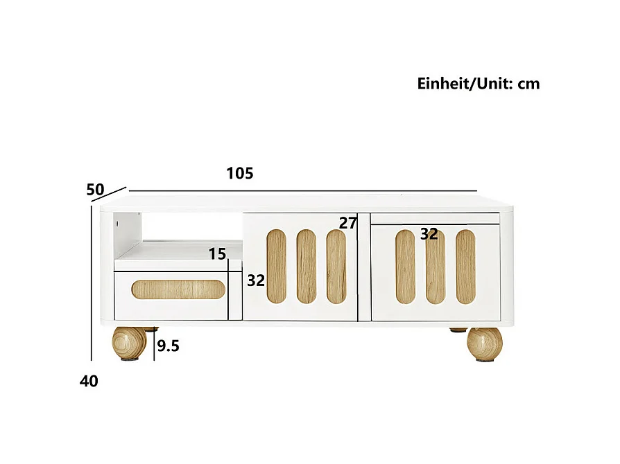 Rechthoekige salontafel 4 deuren, 2 lades - Met LED en bolpoten - 105x50x40cm