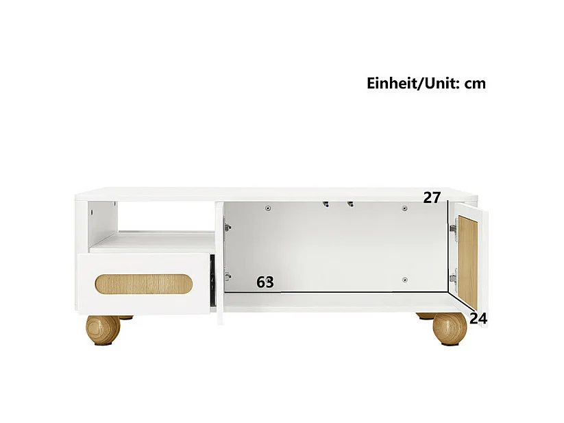 Rechthoekige salontafel 4 deuren, 2 lades - Met LED en bolpoten - 105x50x40cm
