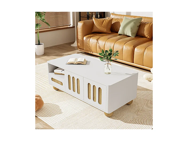 Rechthoekige salontafel 4 deuren, 2 lades - Met LED en bolpoten - 105x50x40cm