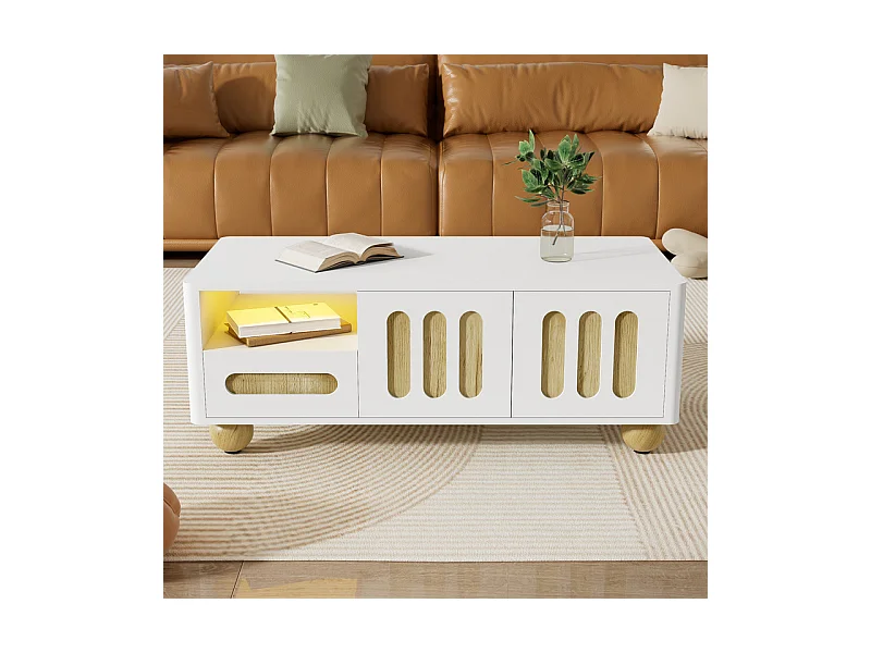 Rechthoekige salontafel 4 deuren, 2 lades - Met LED en bolpoten - 105x50x40cm