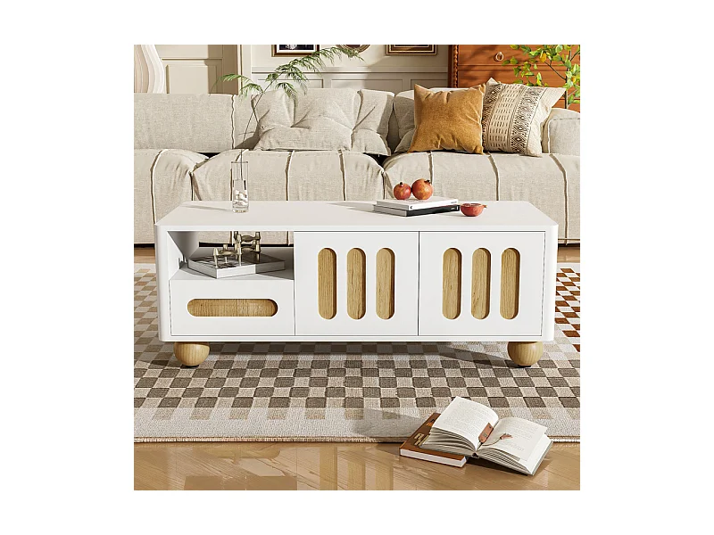 Rechthoekige salontafel 4 deuren, 2 lades - Met LED en bolpoten - 105x50x40cm