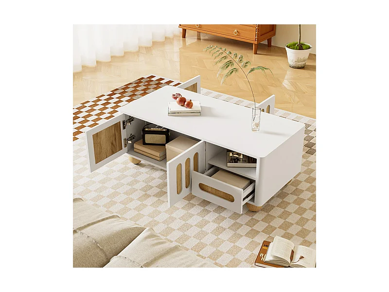 Rechthoekige salontafel 4 deuren, 2 lades - Met LED en bolpoten - 105x50x40cm