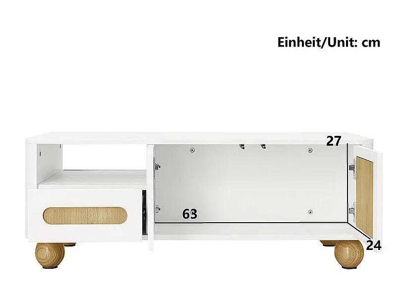 Rechthoekige salontafel 4 deuren, 2 lades - Met LED en bolpoten - 105x50x40cm
