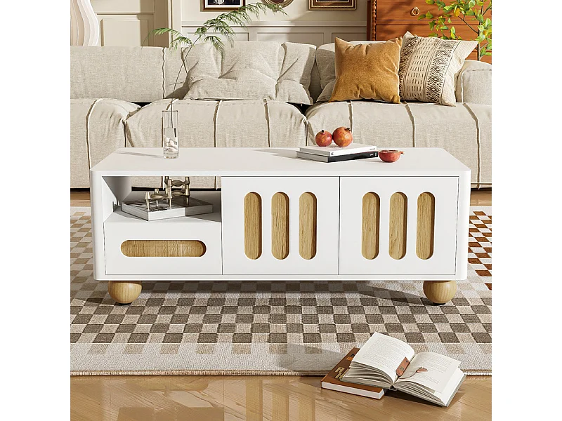 Rechthoekige salontafel 4 deuren, 2 lades - Met LED en bolpoten - 105x50x40cm