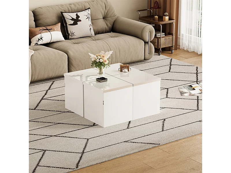 Table basse - compose de 4 petites tables - table DIY - Panneau de particules blanc - 81x81x40cm