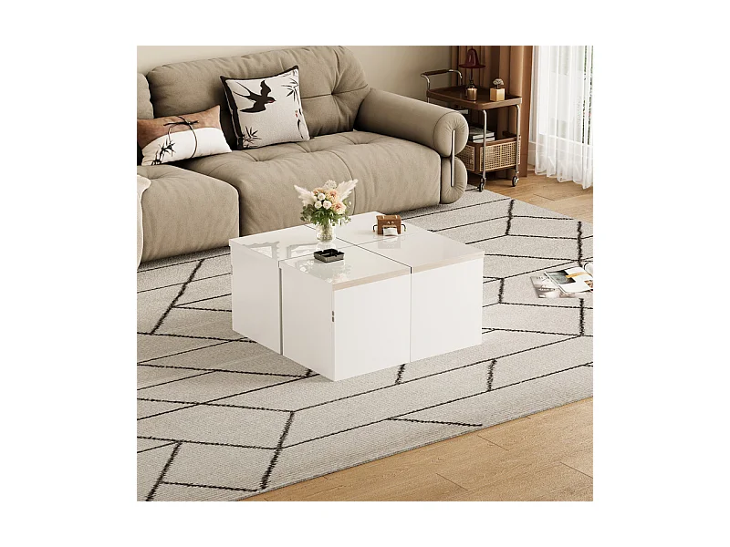 Table basse - compose de 4 petites tables - table DIY - Panneau de particules blanc - 81x81x40cm