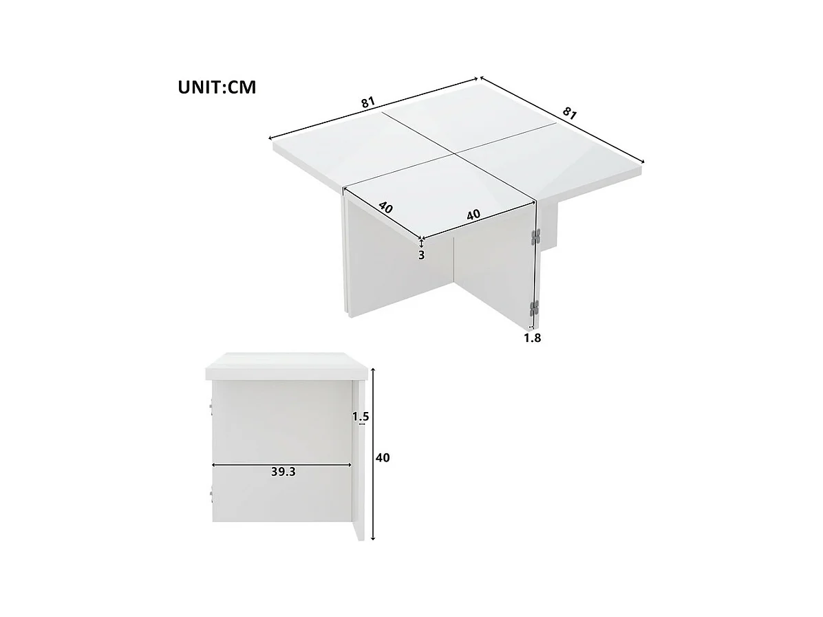 Table basse - compose de 4 petites tables - table DIY - Panneau de particules blanc - 81x81x40cm