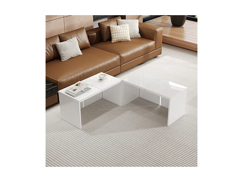 Table basse - compose de 4 petites tables - table DIY - Panneau de particules blanc - 81x81x40cm