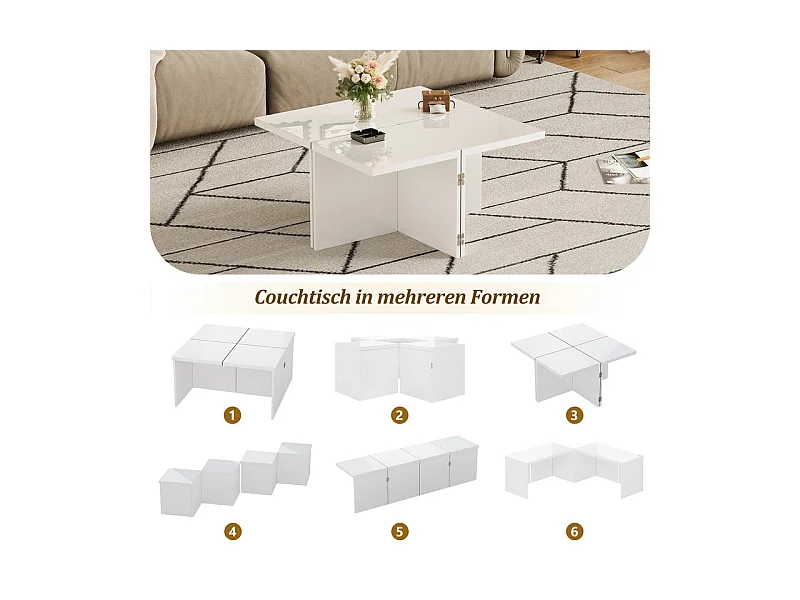 Tavolino - composto da 4 tavolini - Tavolo fai-da-te - Pannello di particelle bianco - 81x81x40cm