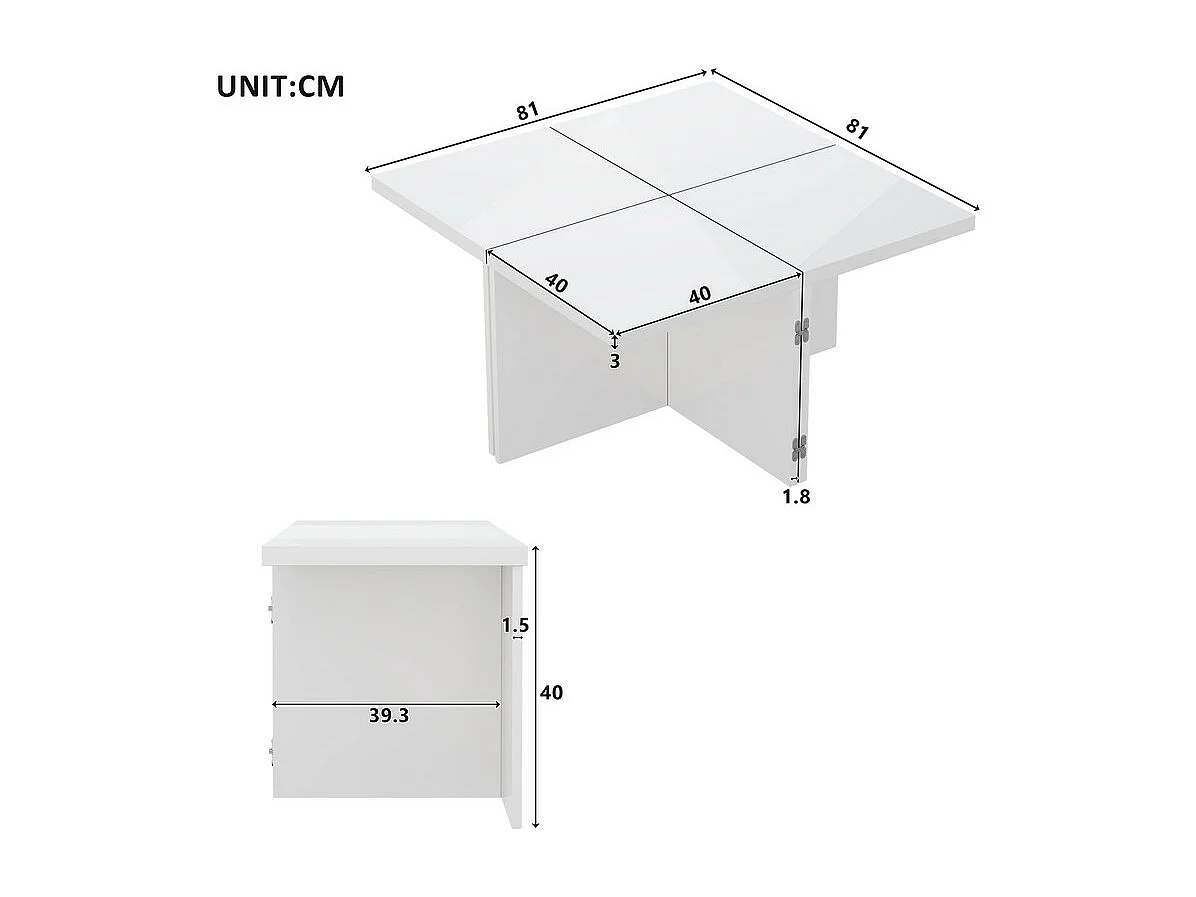 Table basse - compose de 4 petites tables - table DIY - Panneau de particules blanc - 81x81x40cm