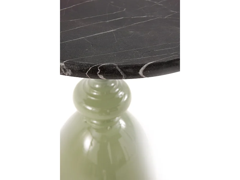 Bijzettafel van metaal en marmer, grijsgroene kleur