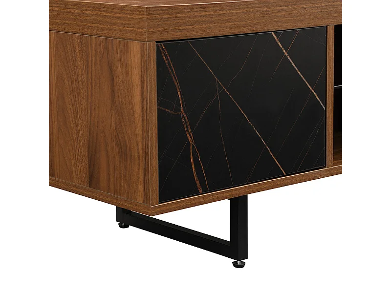 Meuble TV 3 portes et niche - avec LED et étages en verre - MDF - charge max 80kg - Naturel - 170x34x50cm