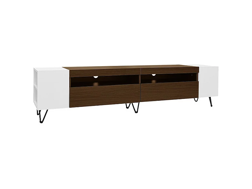 TV-meubel 180cm met deur en 2 nissen - Spaanplaat en MDF - max. belasting 60kg - Wit + Natuur