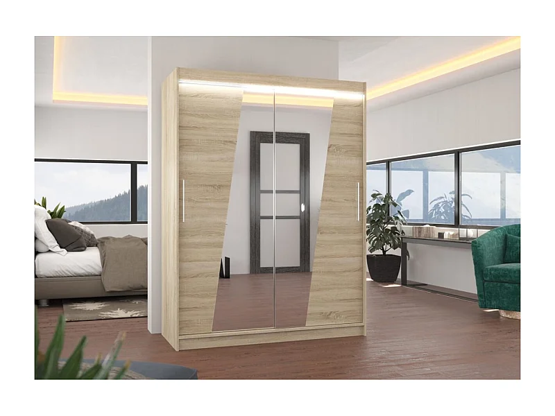 Armoire Belton (150cm)/portes coulissantes/miroir/LED/Sonoma