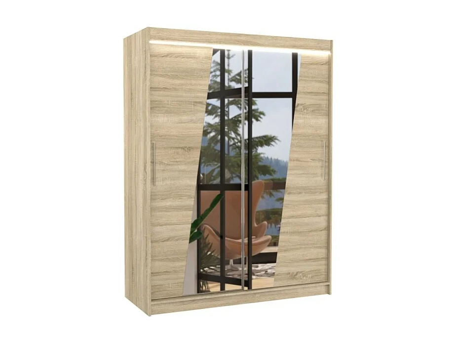 Armoire Belton (150cm)/portes coulissantes/miroir/LED/Sonoma