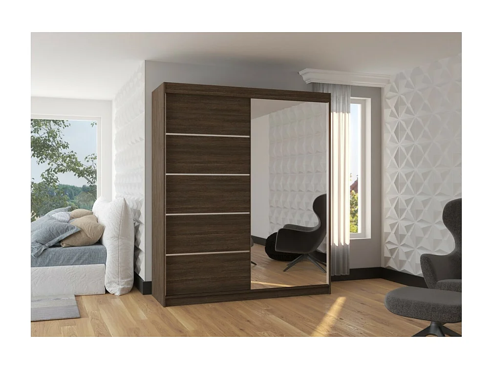 Armoire Taro (180cm)/portes coulissantes/miroir/Marron