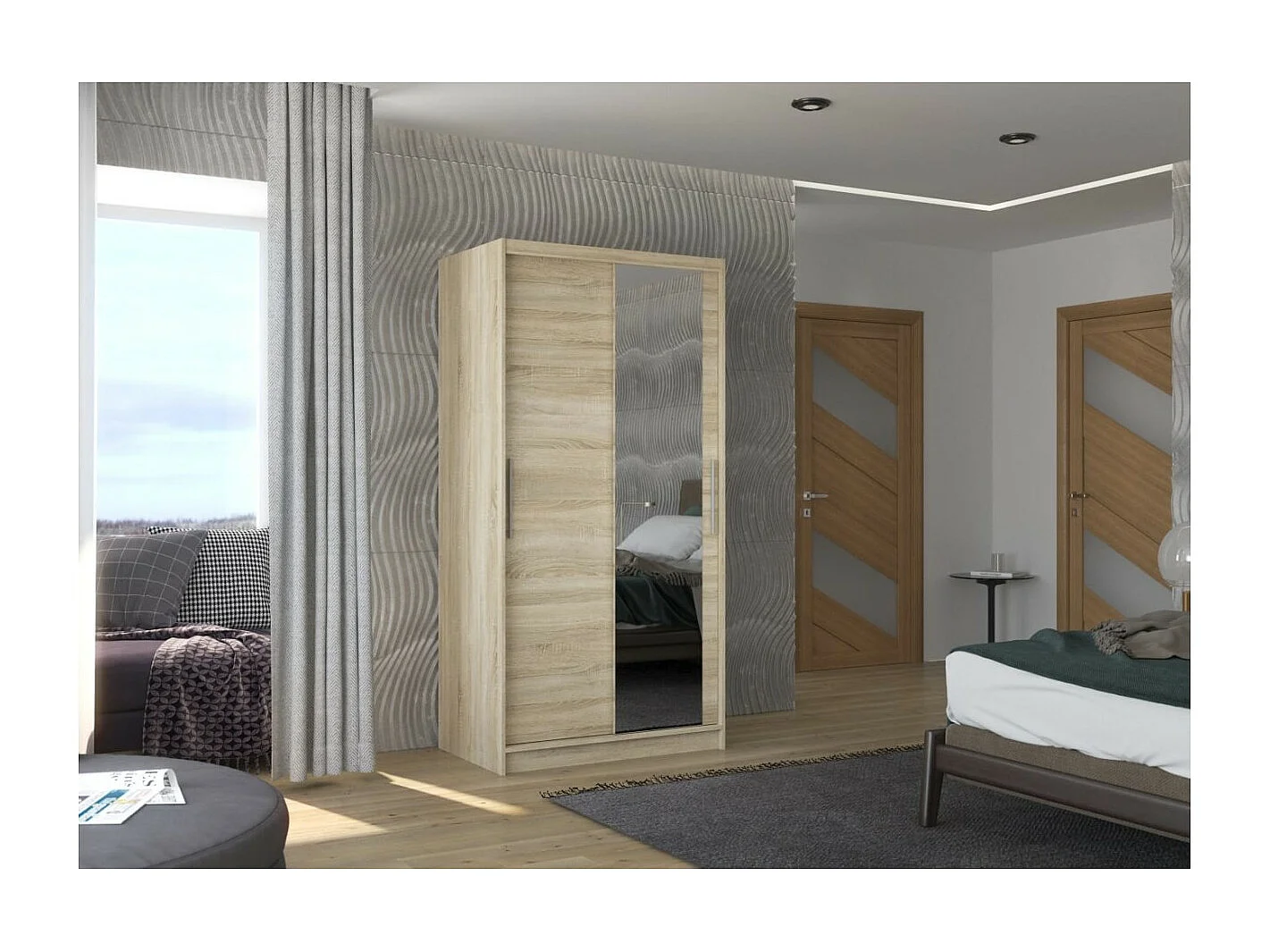 Armoire Daros (100cm)/portes coulissantes/miroir/Sonoma