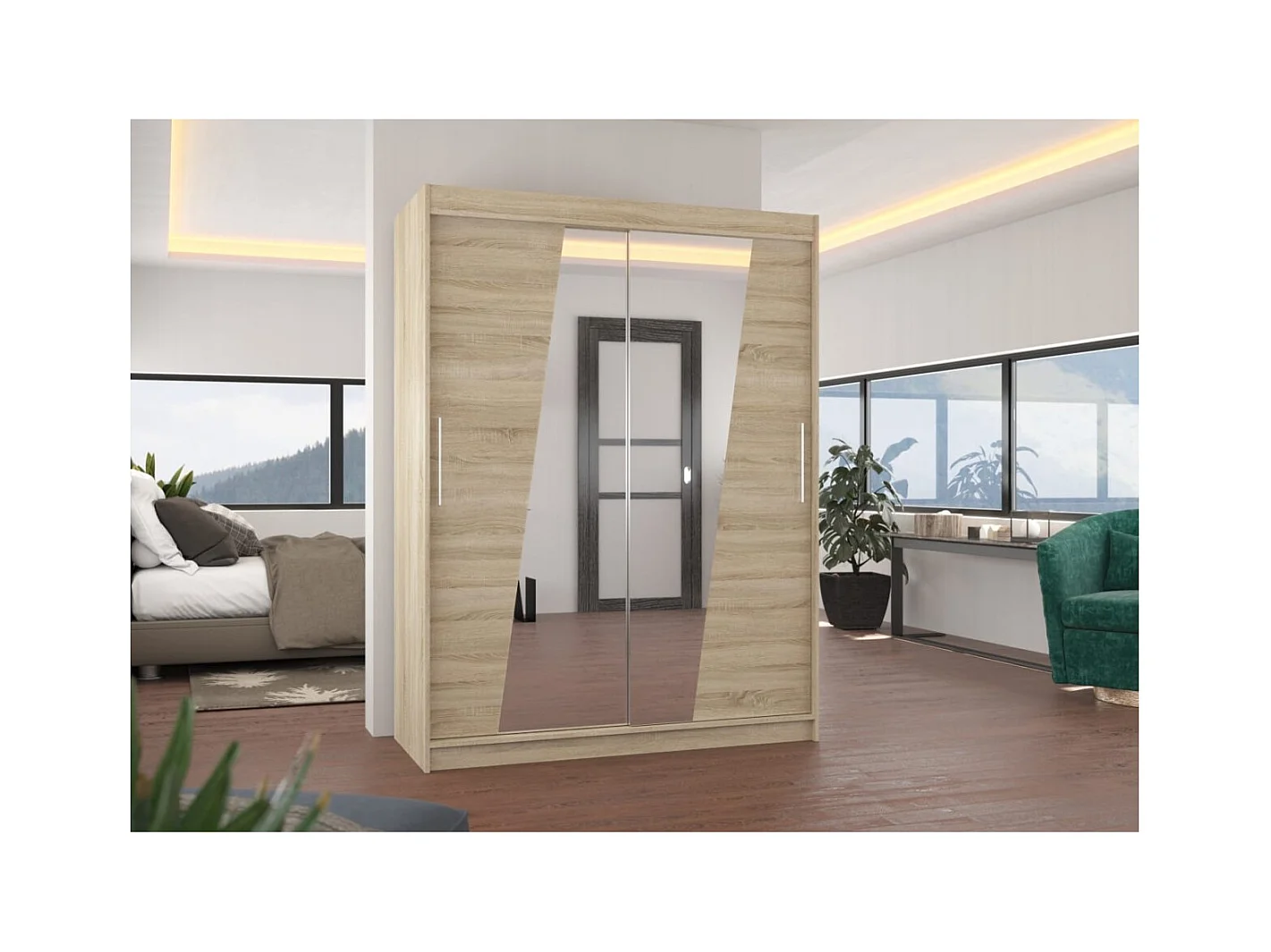 Armoire Belton (150cm)/portes coulissantes/miroir/Sonoma