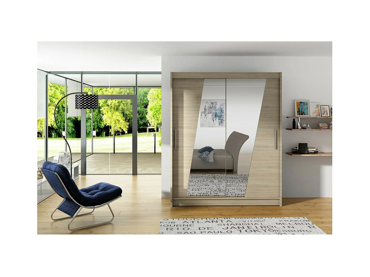 Armoire Belton (150cm)/portes coulissantes/miroir/Sonoma