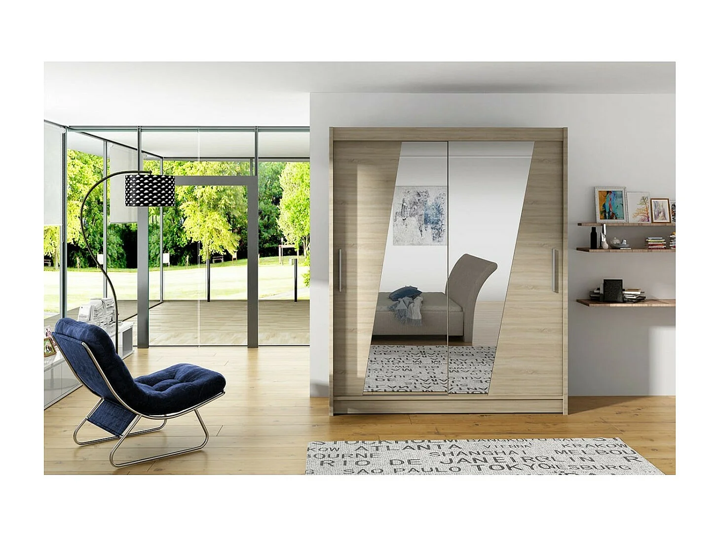 Armadio Belton (150cm)/ante scorrevoli/specchio/Sonoma