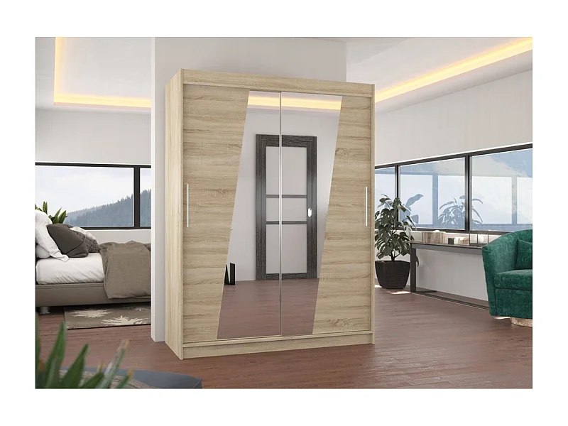 Kleiderschrank Belton (150cm)/Schiebetüren/Spiegel/Sonoma