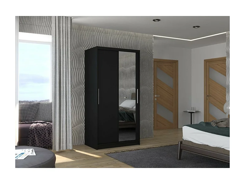 Armoire Daros (100cm)/portes coulissantes/miroir/Noir