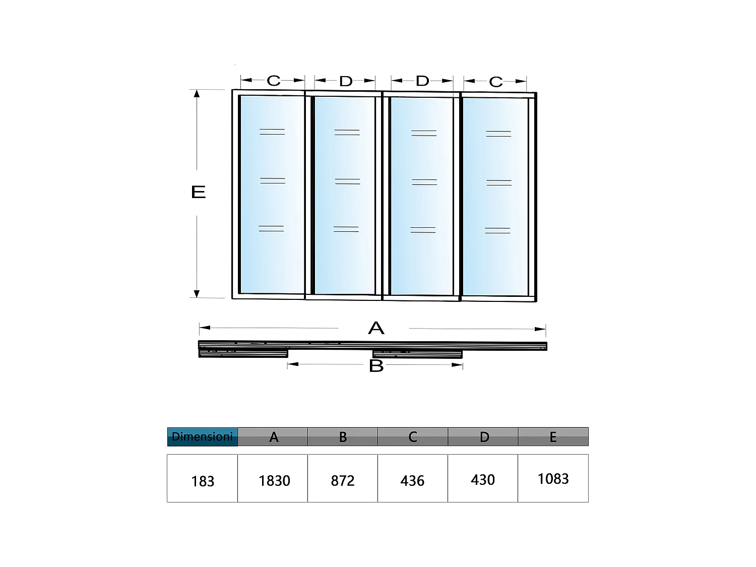 AICA Verrière Atelier Coulissante en Aluminium Noir – L183xH108cm, 4 Panneaux en 4mm Verre Trempé, Séparation Élégante Cuisine / Salon