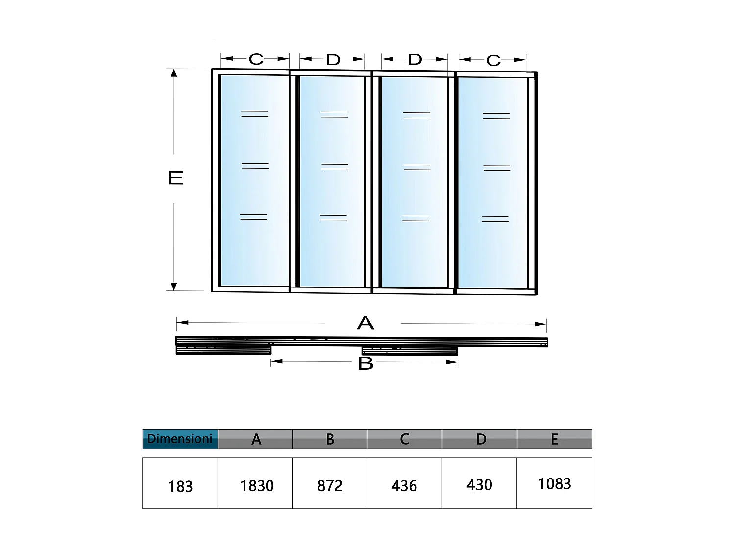 AICA Verrière Atelier Coulissante en Aluminium Noir – L183xH108cm, 4 Panneaux en 4mm Verre Trempé, Séparation Élégante Cuisine / Salon