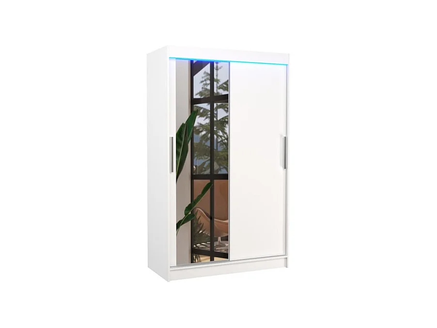 Armoire Lario Lux (120cm)/portes coulissantes/verre/LED/Blanc