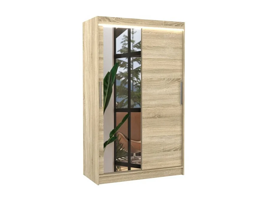 Armoire Lario Lux (120cm)/portes coulissantes/verre/LED/Sonoma