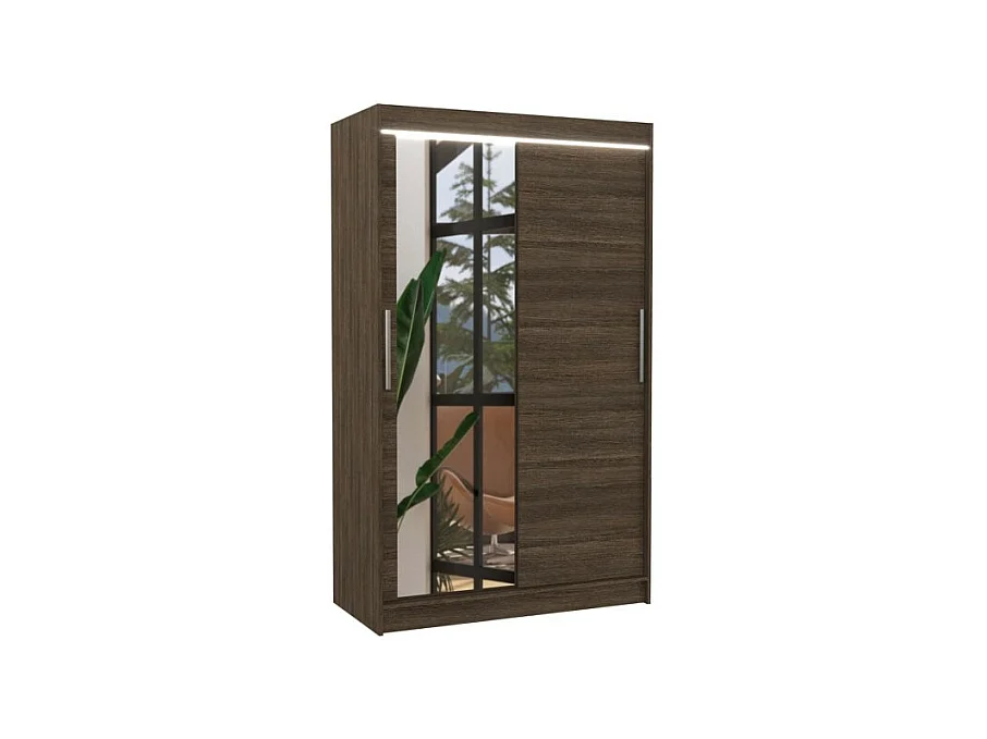 Armoire Lario Lux (120cm)/portes coulissantes/verre/LED/Marron