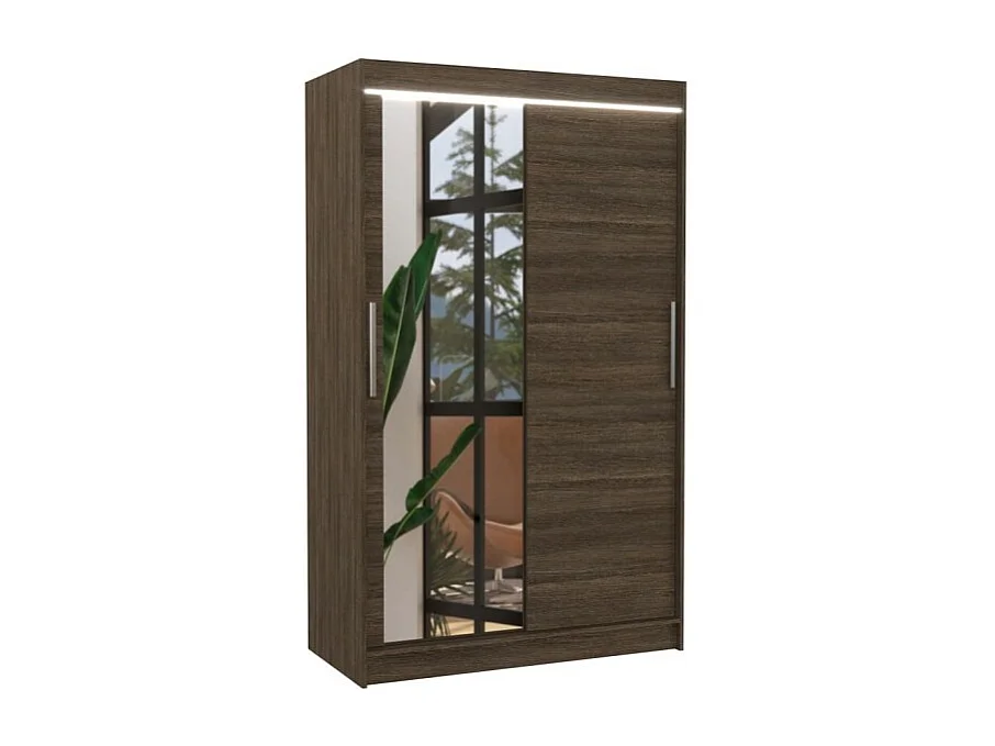 Kleiderschrank Lario Lux (120cm)/Schiebetüren/Glas/LED/Braun