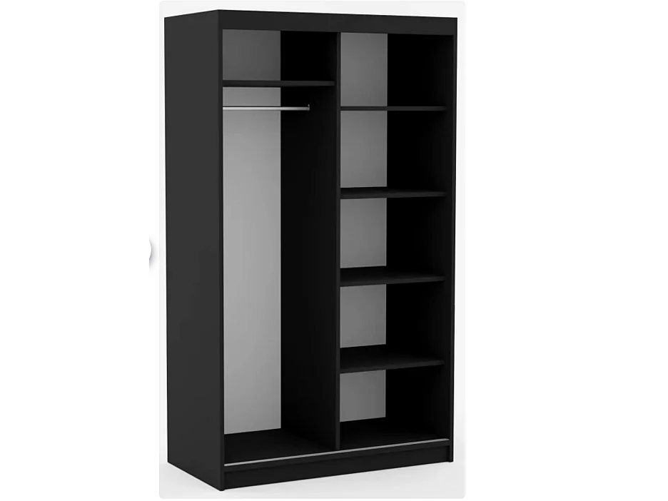 Armoire coulissante BALEY avec miroir – Dressing moderne et gain de place-Noir-Largeur 120 cm