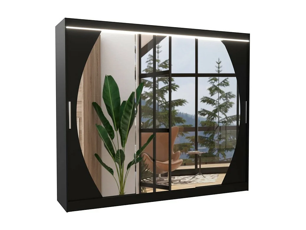 Armadio Bambe Lux (250cm)/ante scorrevoli/specchio/LED/Nero