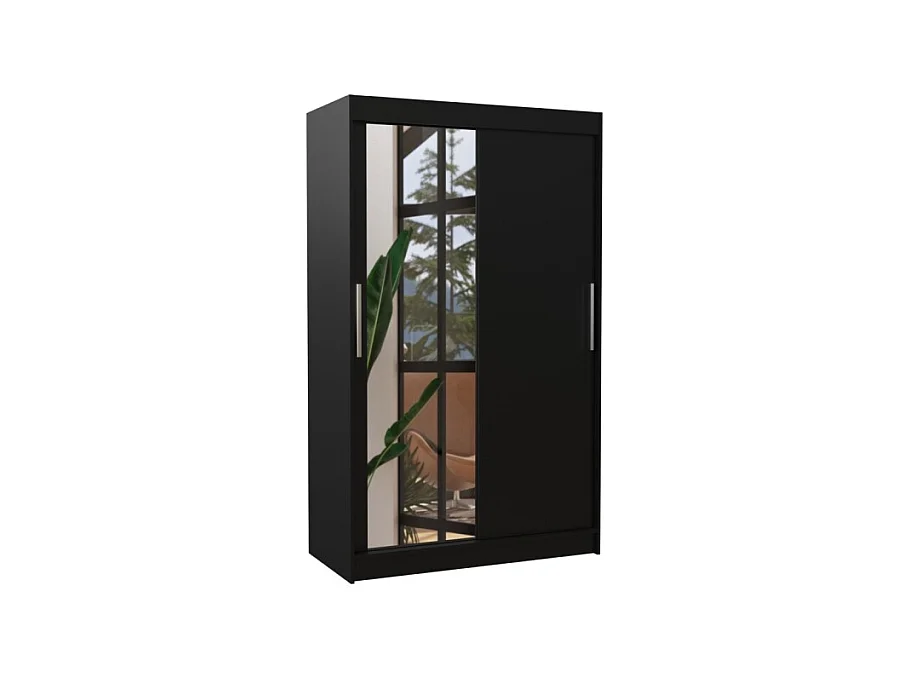 Armoire Lario Lux (120cm)/portes coulissantes/verre/LED/Noir
