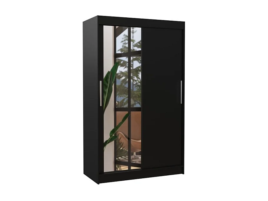 Armoire Lario Lux (120cm)/portes coulissantes/verre/LED/Noir