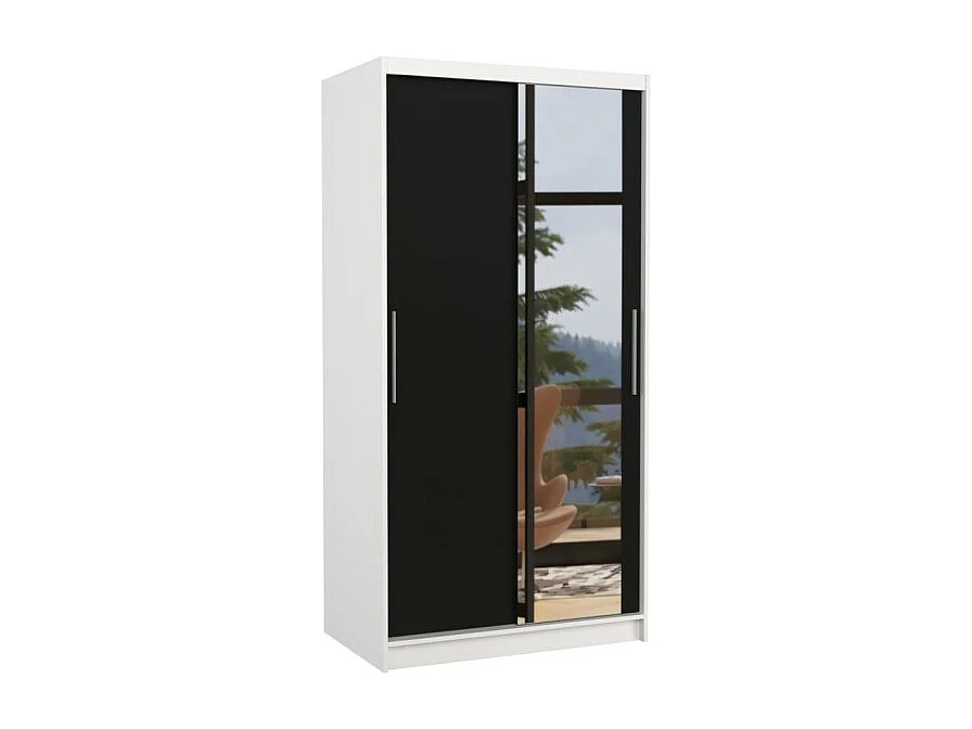 Armoire Daros (100cm)/portes coulissantes/miroir/Blanc&Noir