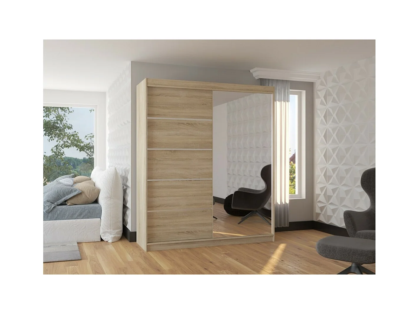 Armoire Taro (180cm)/portes coulissantes/miroir/Sonoma