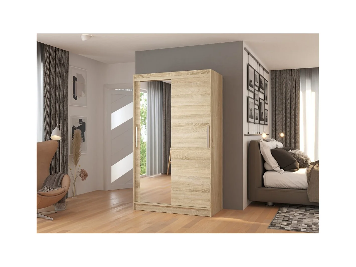 Armadio Lario (120cm)/ante scorrevoli/vetro/Sonoma