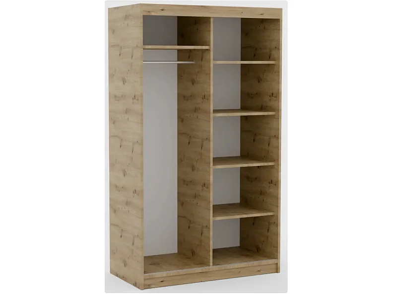Armoire coulissante BALEY avec miroir – Dressing moderne et gain de place-Naturel/Noir-Largeur 120 cm