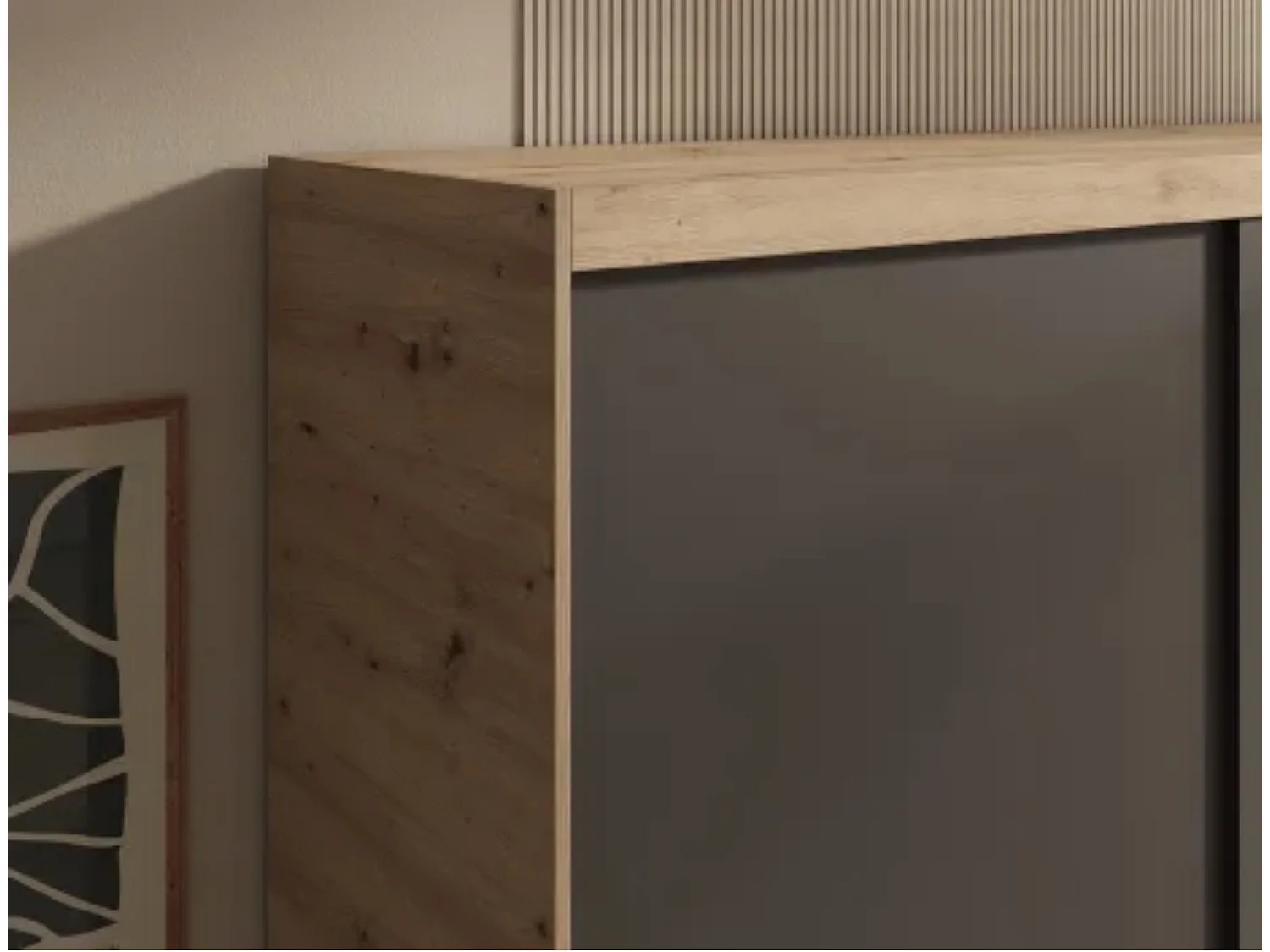 Armoire coulissante BALEY avec miroir – Dressing moderne et gain de place-Naturel/Noir-Largeur 120 cm
