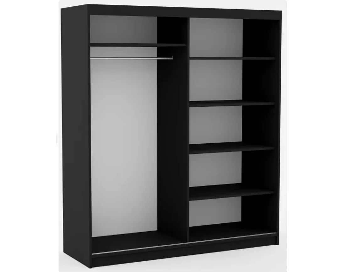Armoire coulissante BALEY avec miroir – Dressing moderne et gain de place-Naturel/Noir-Largeur 120 cm