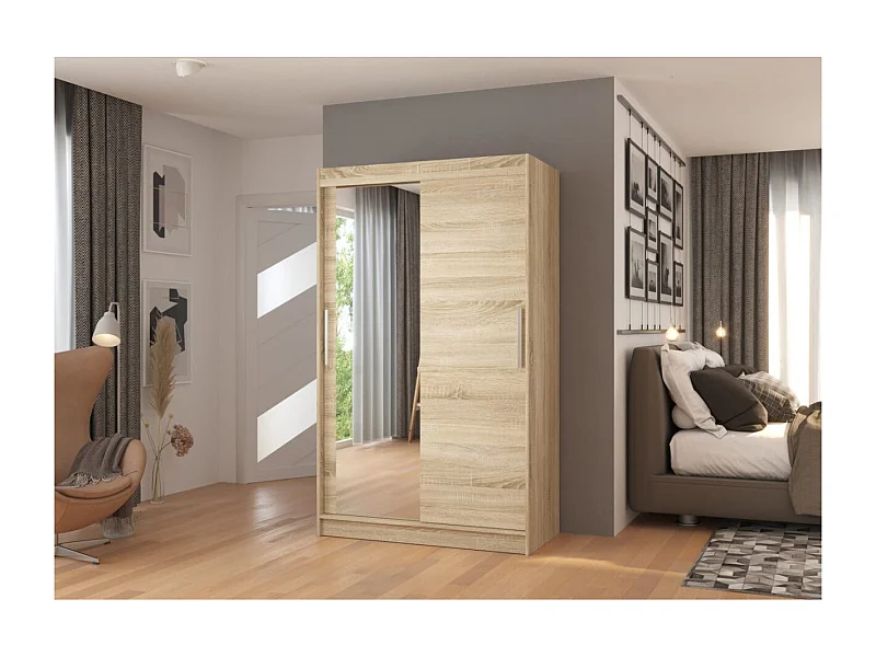 Kleiderschrank Lario (120cm)/Schiebetüren/Glas/Sonoma