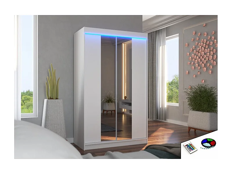 Kleiderschrank Darvin (120cm)/Schiebetüren/Spiegel/LED/Weiss