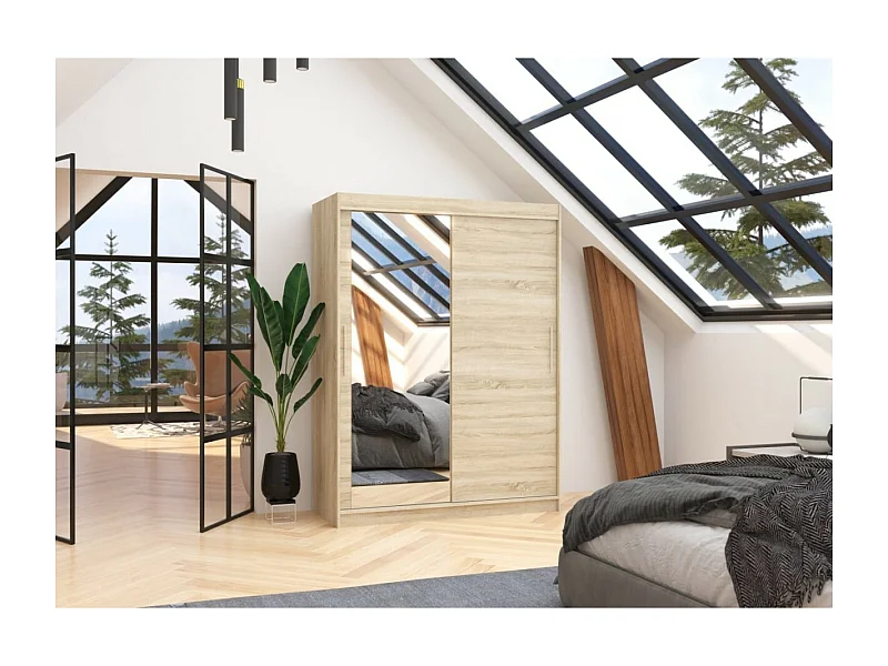 Kleiderschrank Nico (150cm)/Schiebetüren/Spiegel/Sonoma